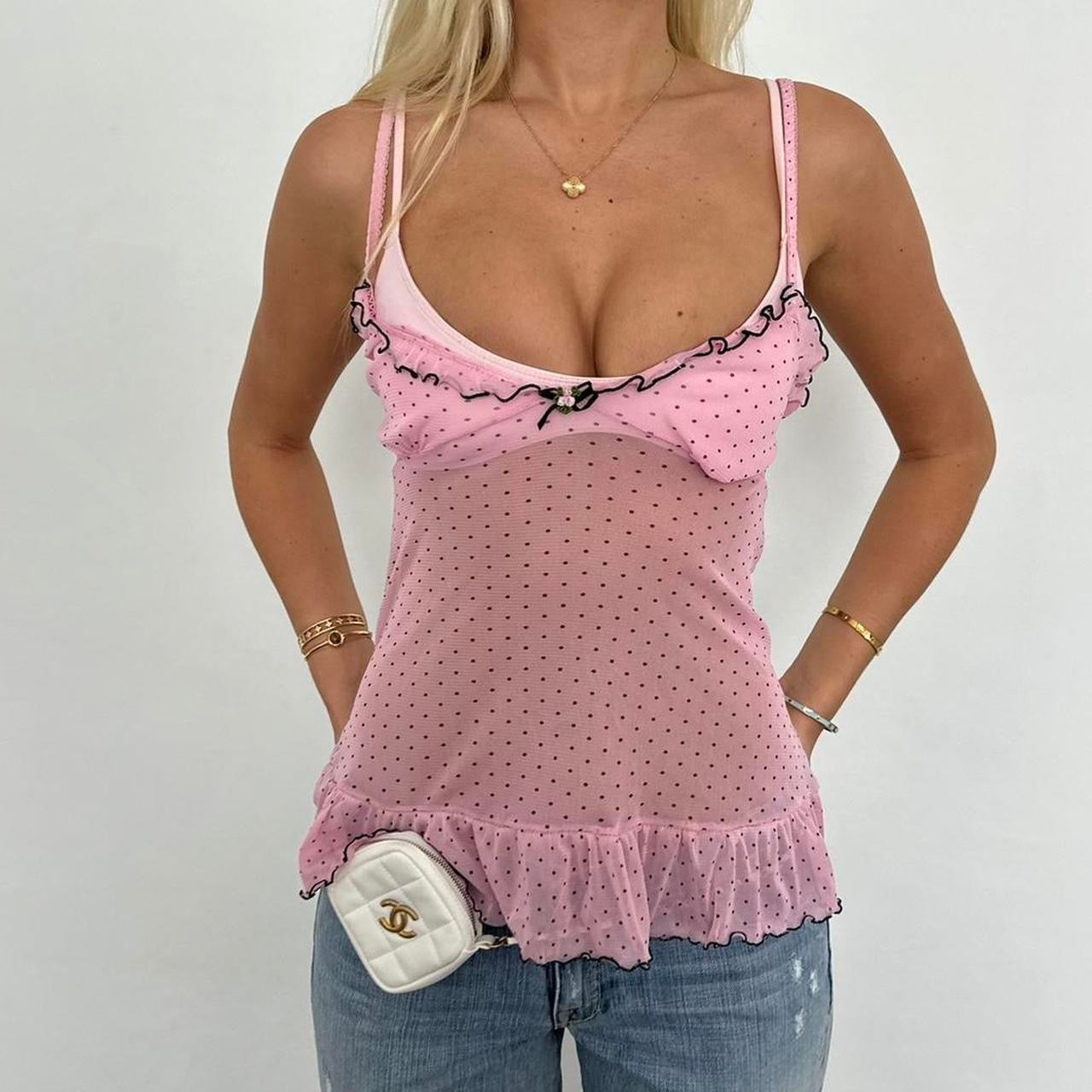 True vintage pink polka dot babydoll camisole top