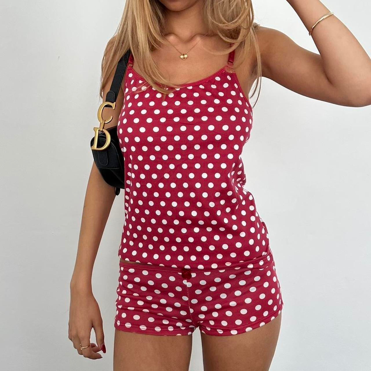 Vintage 90’s red polka dots cami top & shorts set