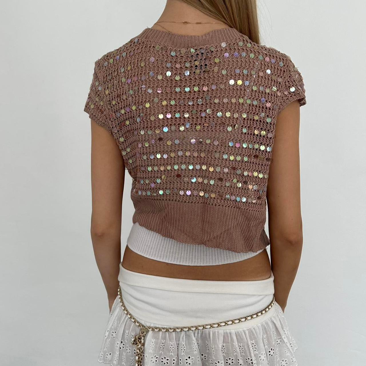 Vintage brown sequin delicate layering cardigan