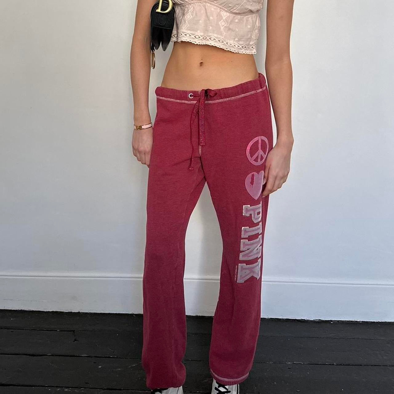 Vintage 2000’s Victoria’s Secret dark pink peace sweatpants