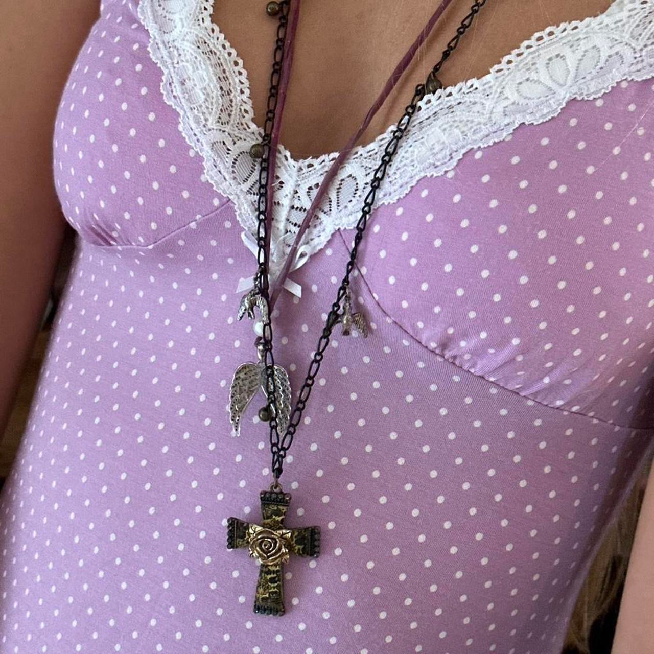 Vintage 2000’s cross rose necklace
