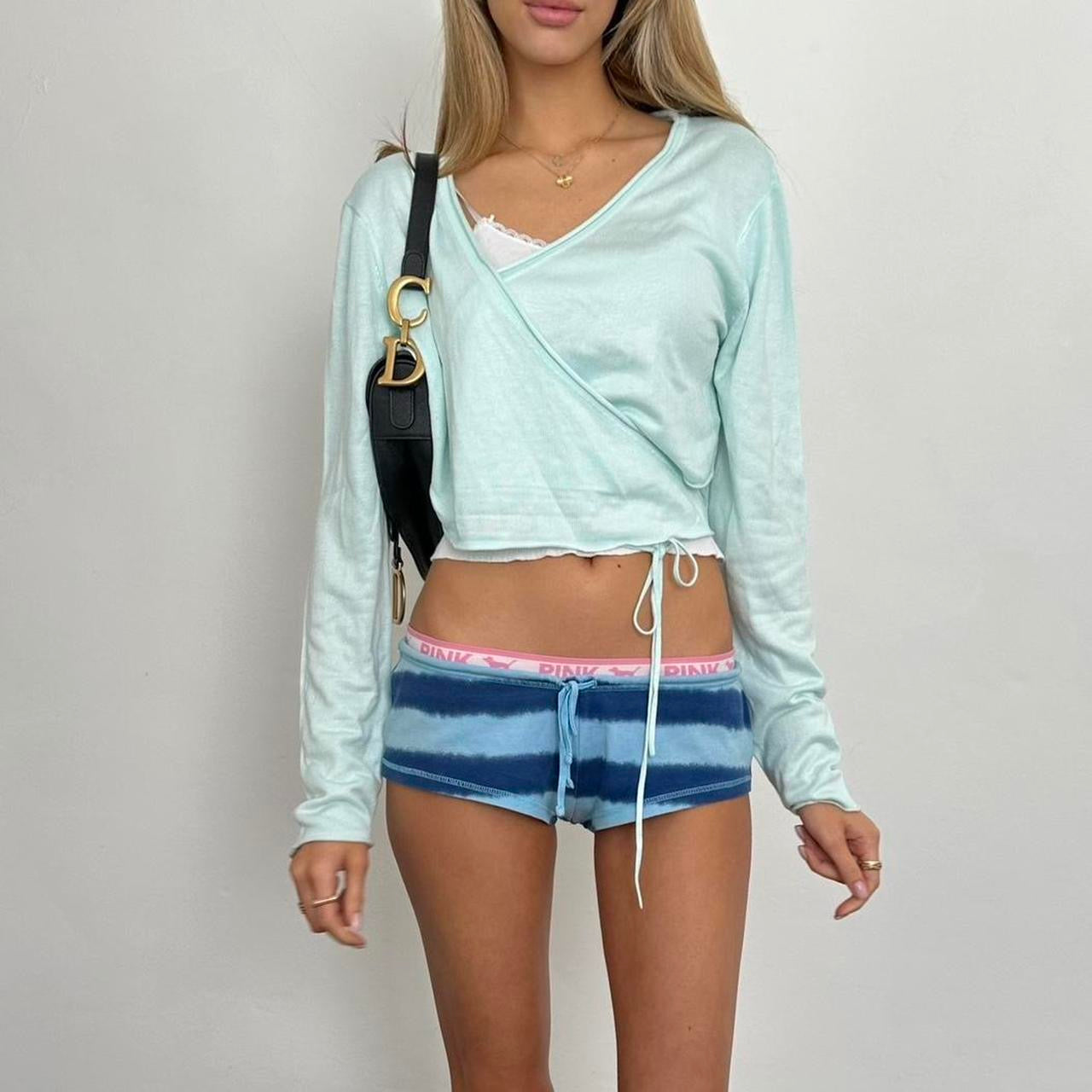 Vintage aqua blue soft wrap top