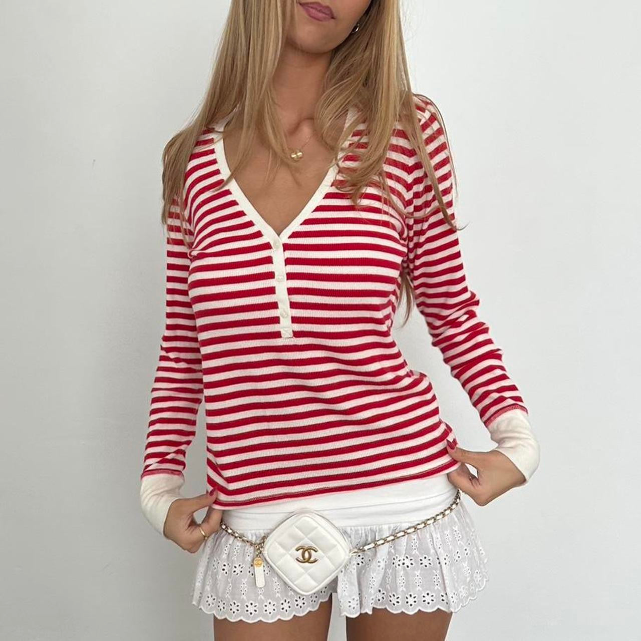 Vintage Victoria’s Secret red & white striped henley top