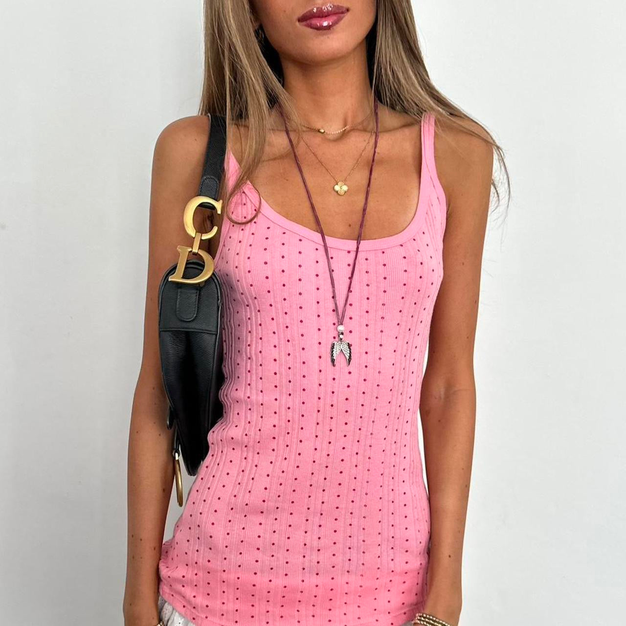 Vintage 2000’s polka dot pink tank top