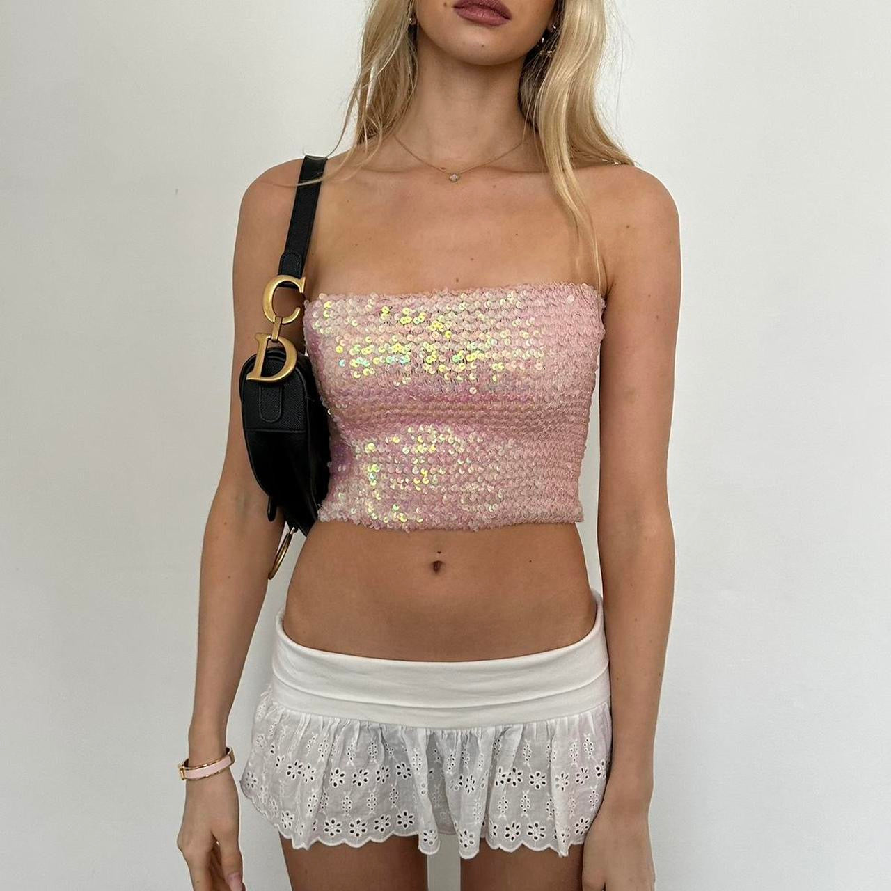 Vintage pink sequin strapless top