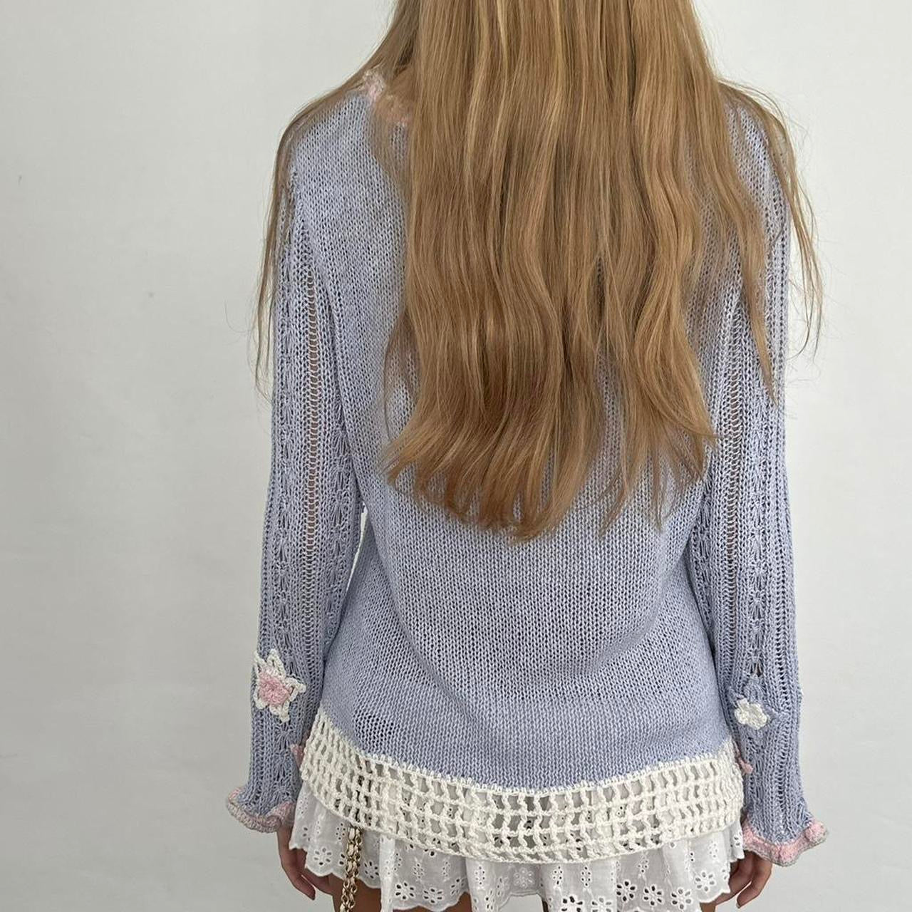 Vintage crochet aqua knit cardigan