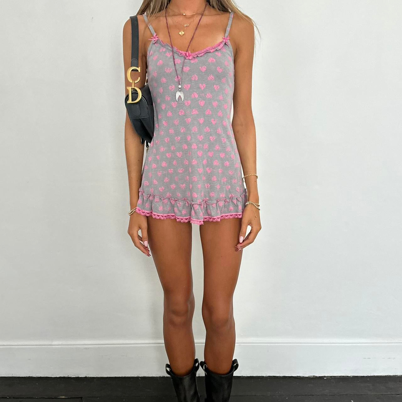 Vintage 2000’s pink and grey heart mini dress