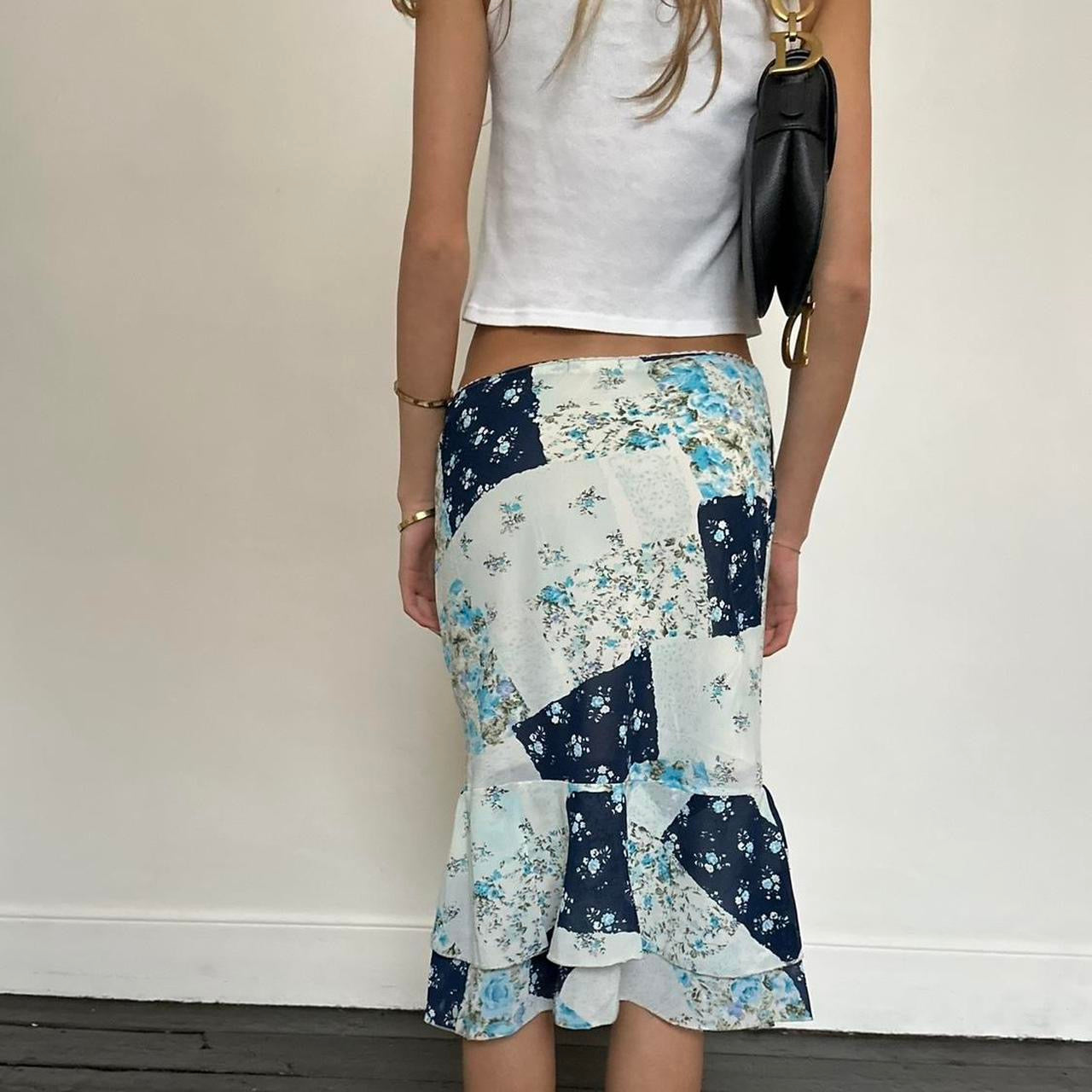 Vintage 90’s blue patchwork midi skirt