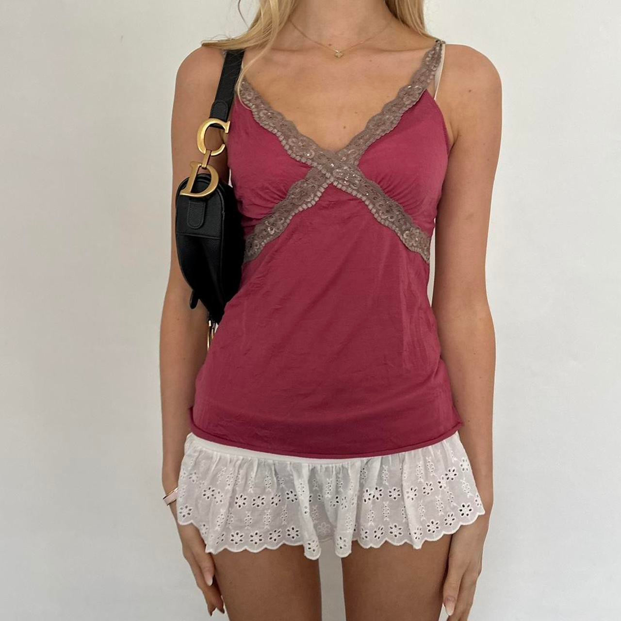 Vintage 2000s dark pink lace cami top
