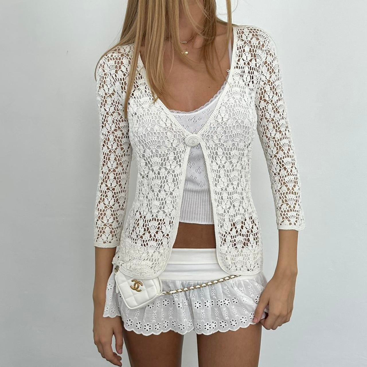 Vintage white crochet delicate layering top