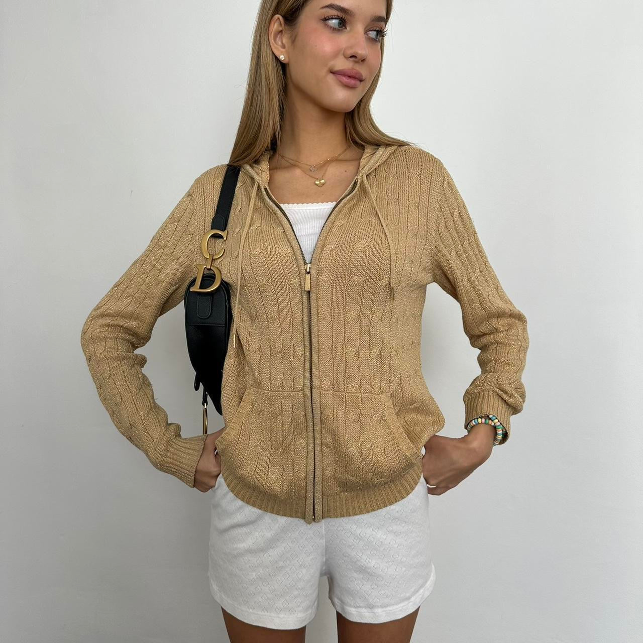 Vintage Ralph Lauren gold cable knit zip up hoodie