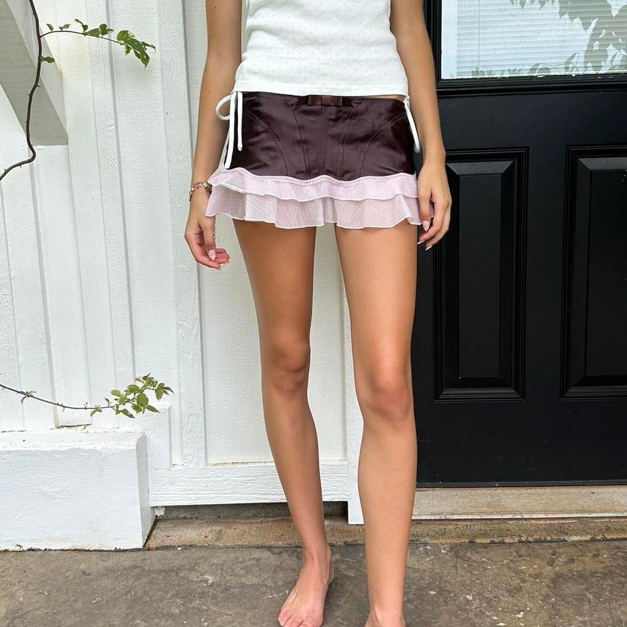 Vintage 90’s brown lace layered mini skirt