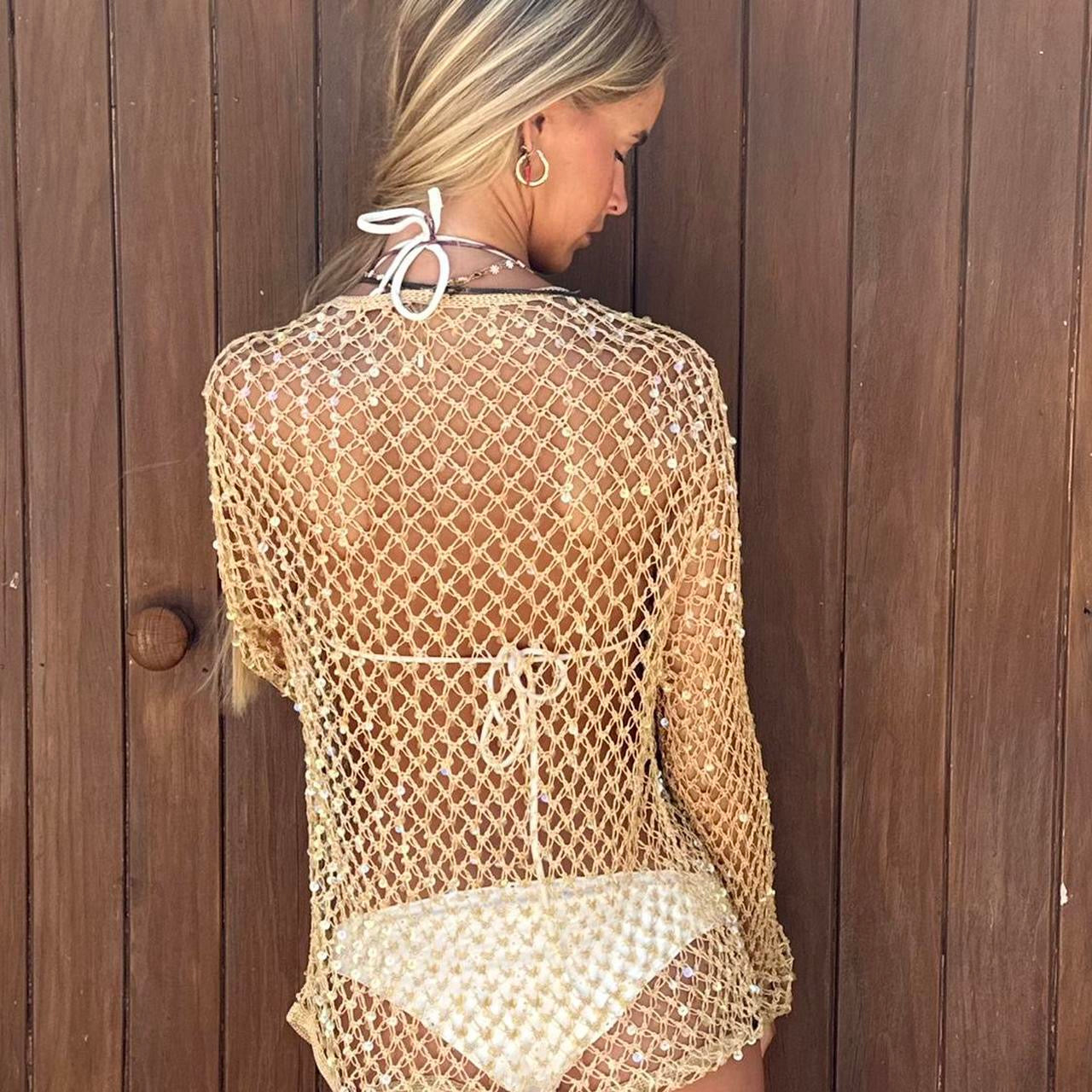 Vintage 90’s gold sequin crochet cardigan
