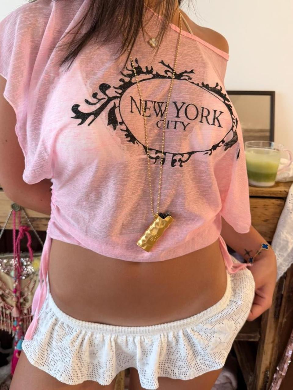 Vintage 00’s New York City pink graphic delicate top
