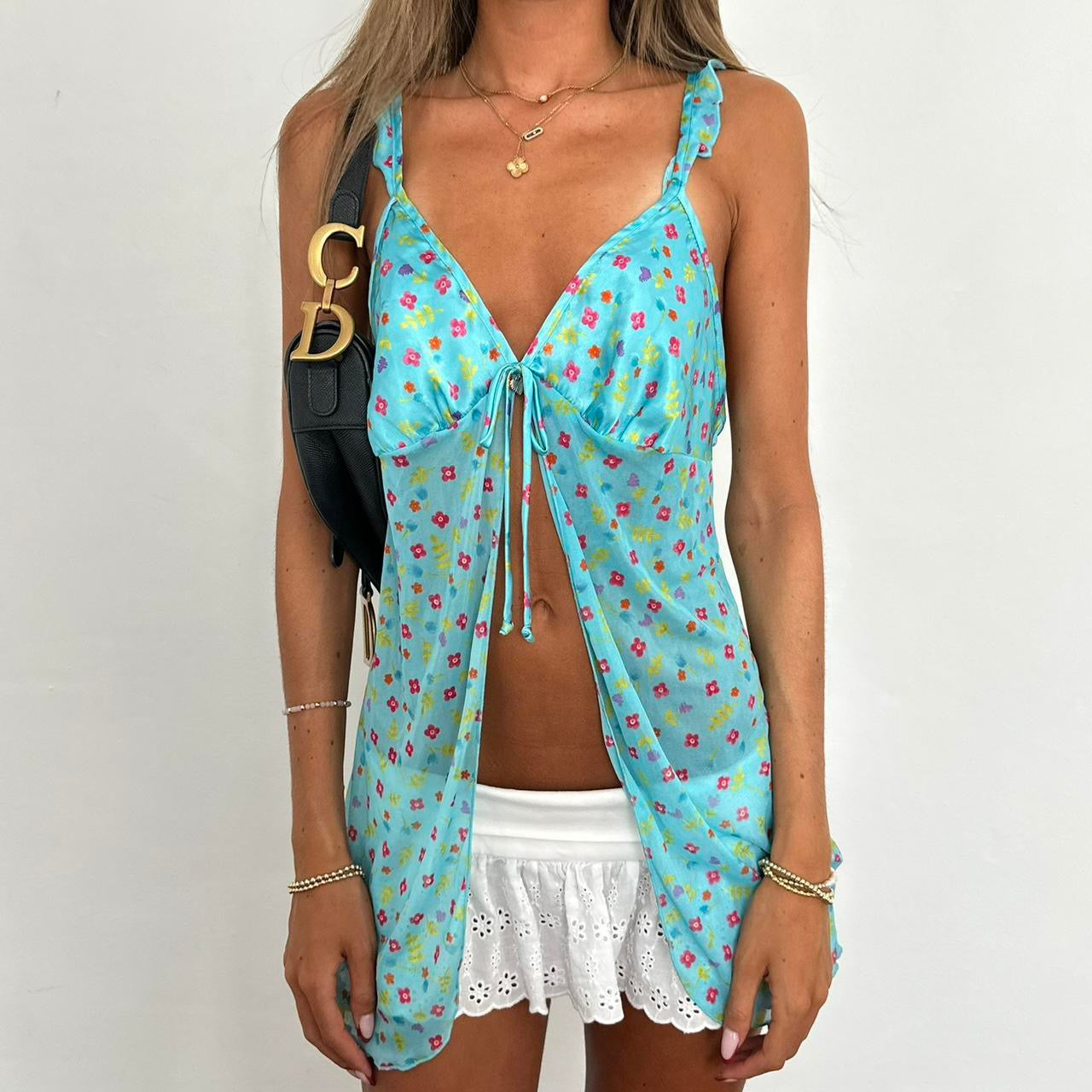 Vintage 90’s blue floral open cami top