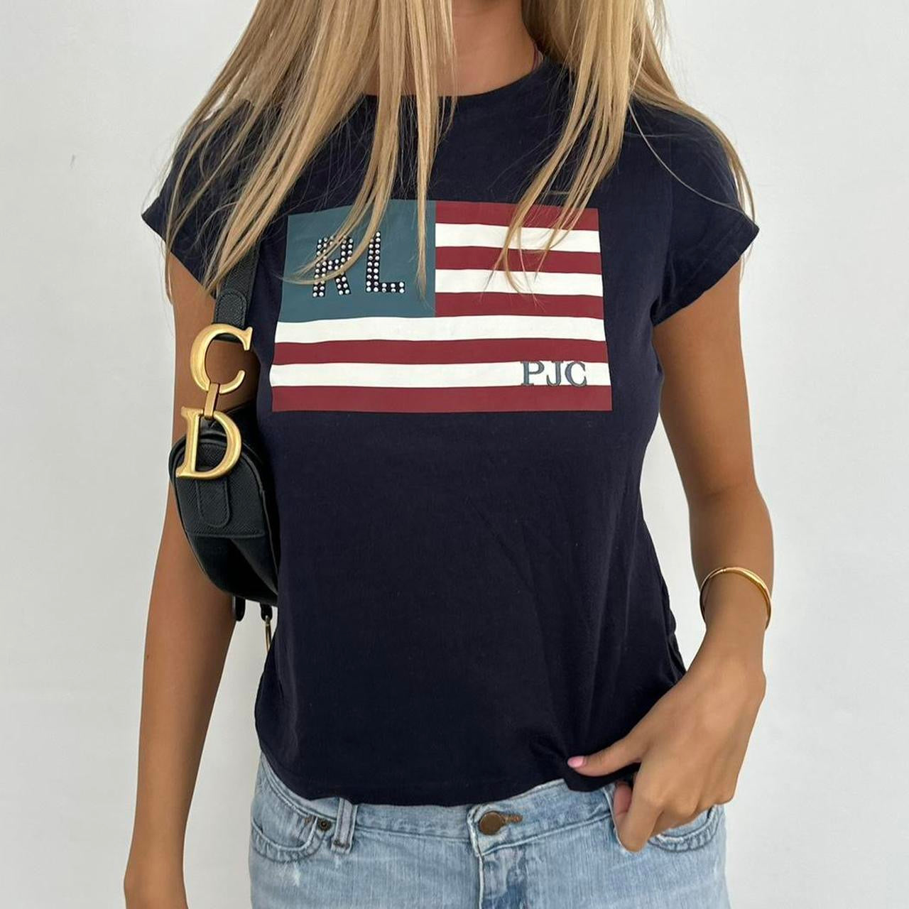 Vintage Ralph Lauren American flag navy baby tee