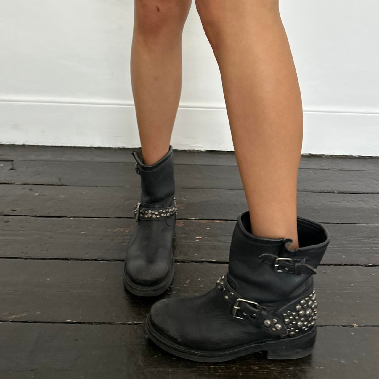 Vintage leather studded biker boots