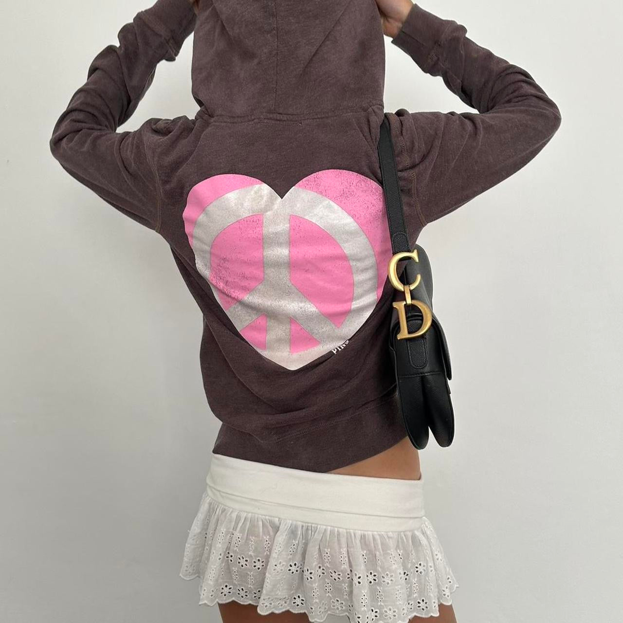 Vintage Victoria’s Secret brown and pink Peace sign & hearts hoodie