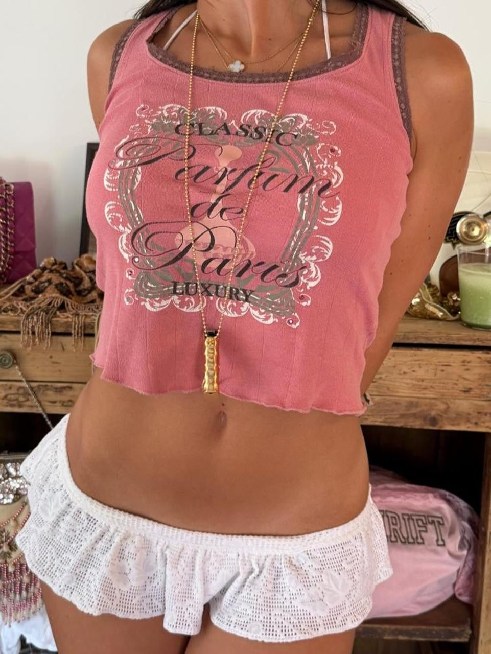 Vintage 00s cami top ‘Parfum de Paris’ top