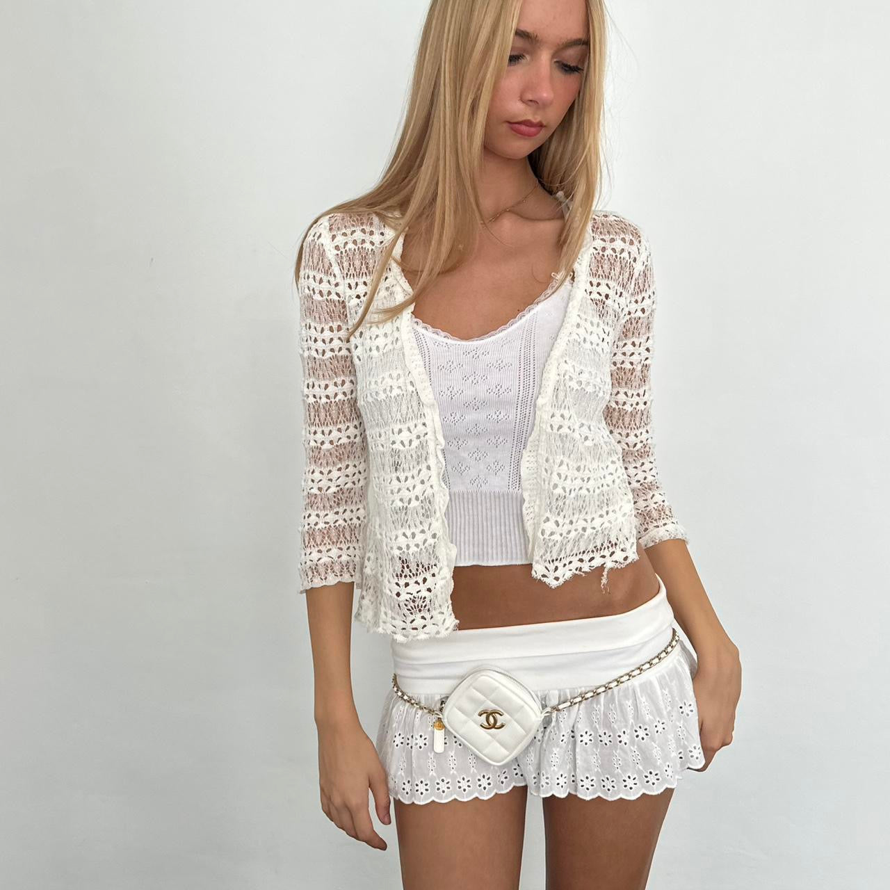 Vintage white crochet delicate layering cardigan
