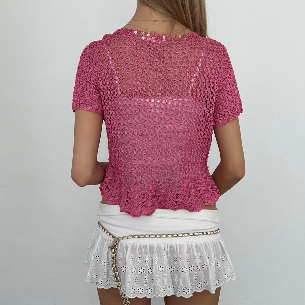 Vintage pink crochet delicate layering top