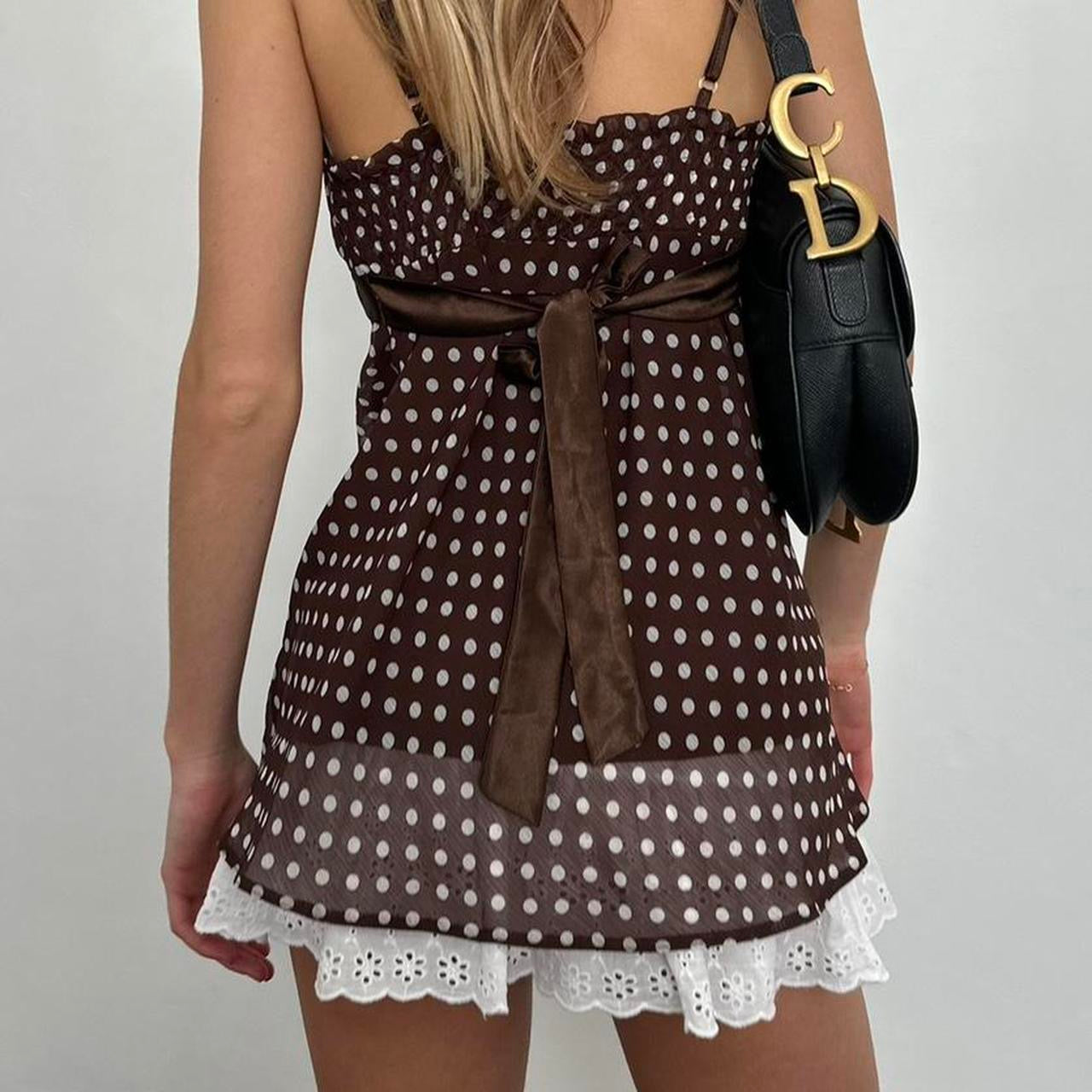 Vintage 2000s brown polka dot babydoll top