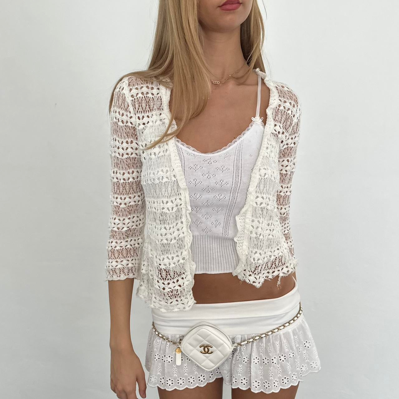 Vintage white crochet delicate layering cardigan
