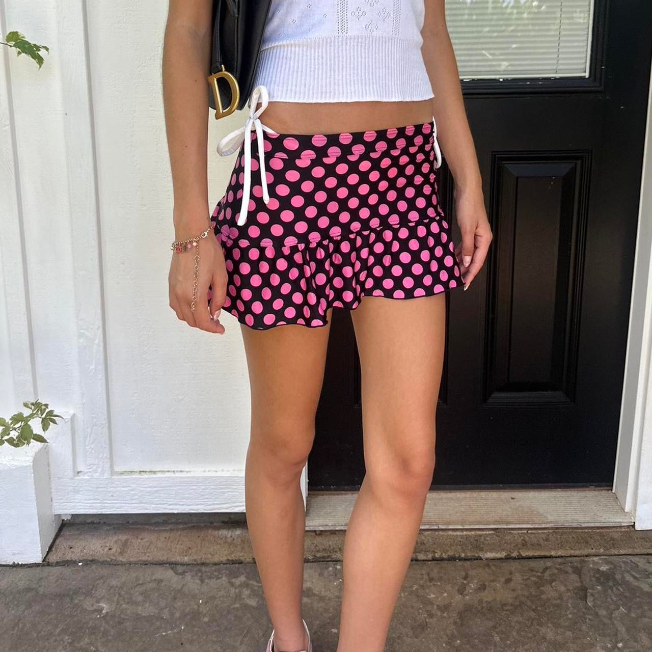 Vintage 90’s pink and black polka dots mini skirt