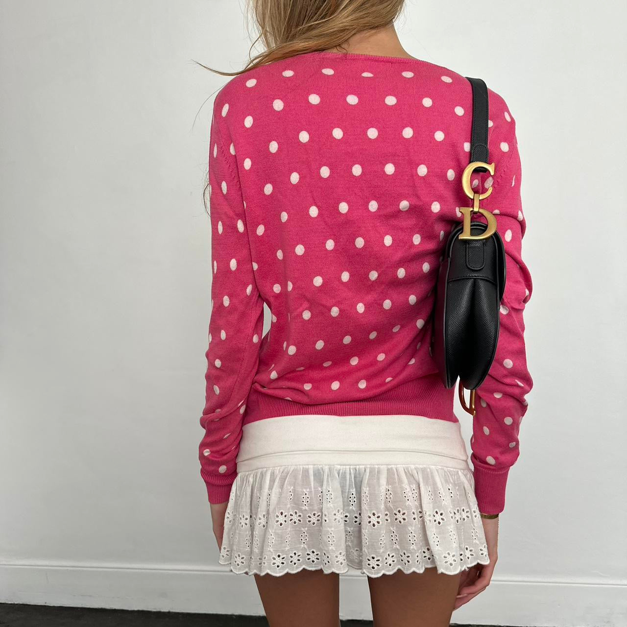 Vintage polka dot pink button cardigan top š
