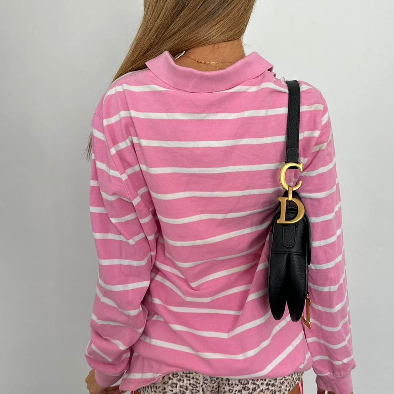 Vintage Ralph Lauren pink and white long sleeve polo top