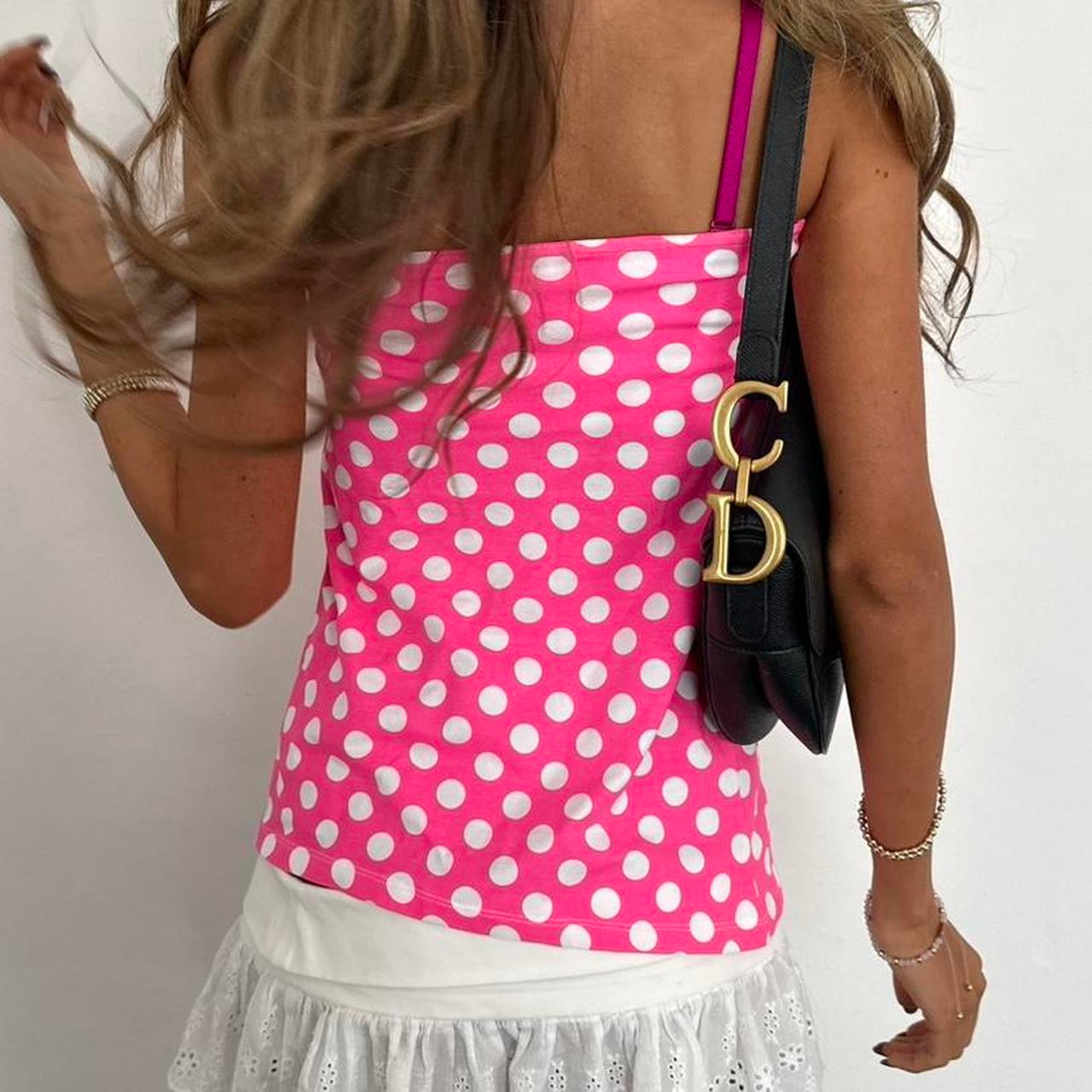 Vintage 2000s pink polka dot strapless top