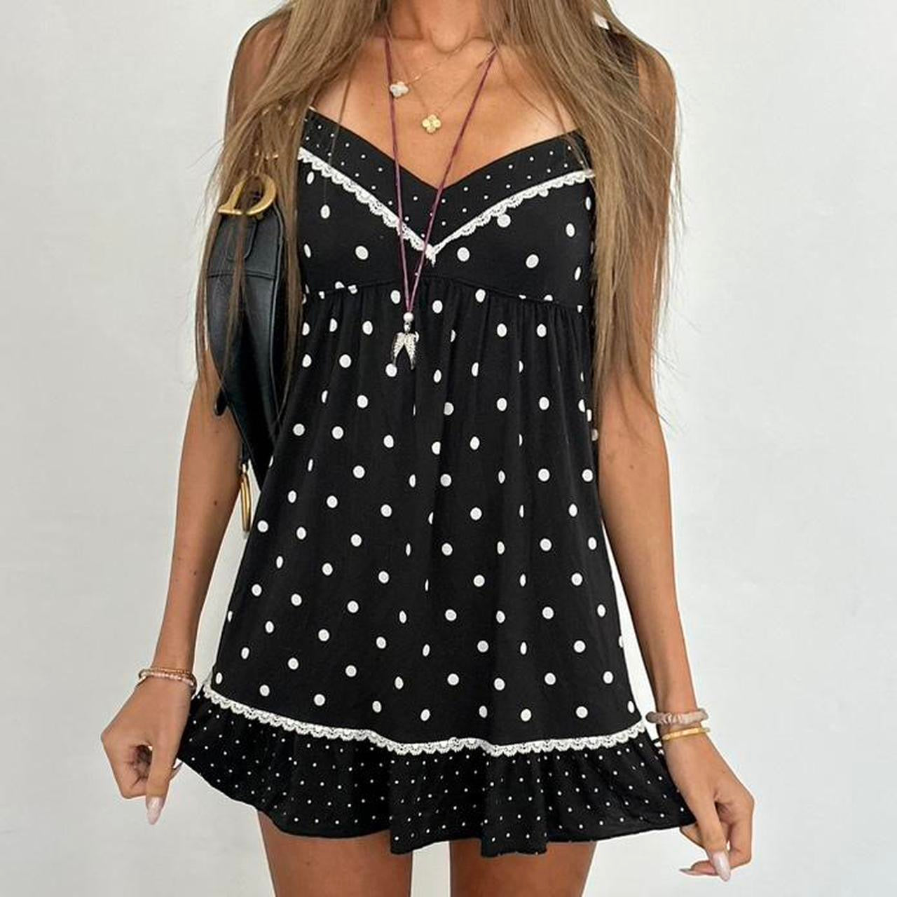 Vintage 00s Victoria's Secret black polka dot mini dress – Chelsea Thrift