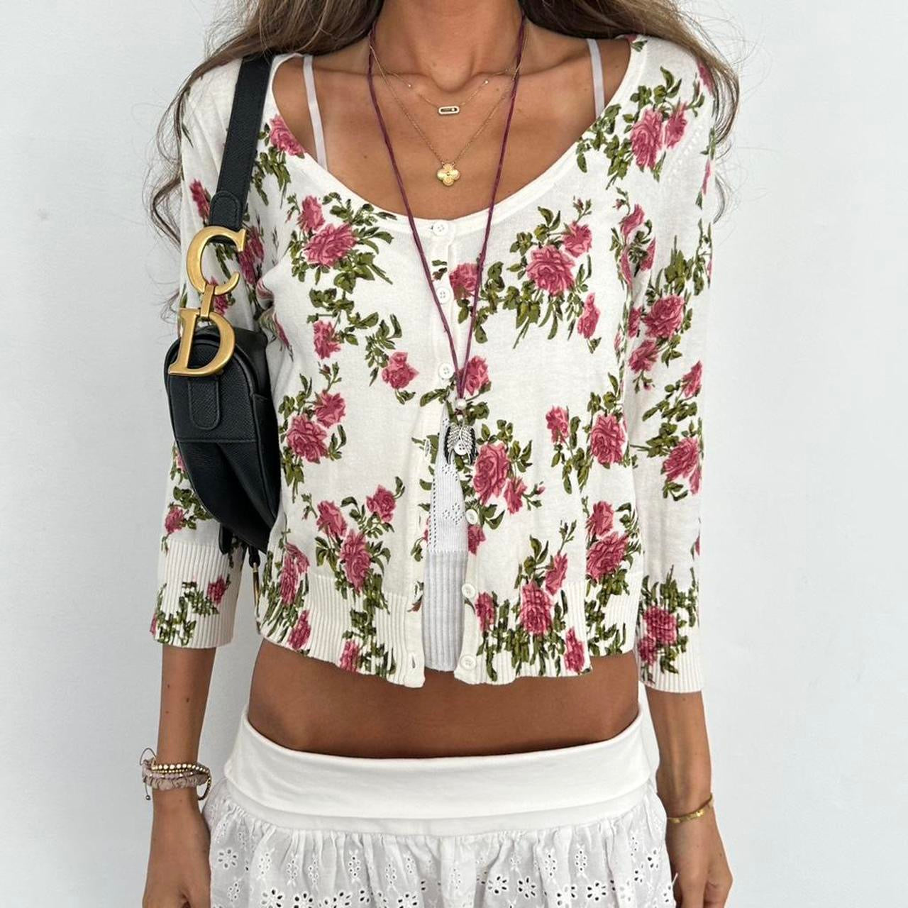 Vintage 2000s white floral cardigan top