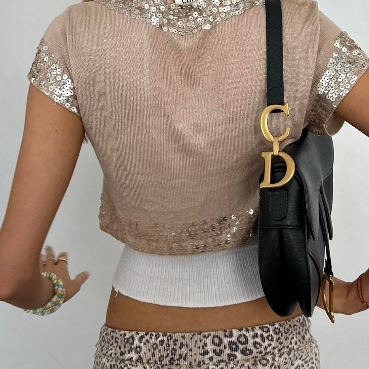 Vintage sequin embellished wrap layering top