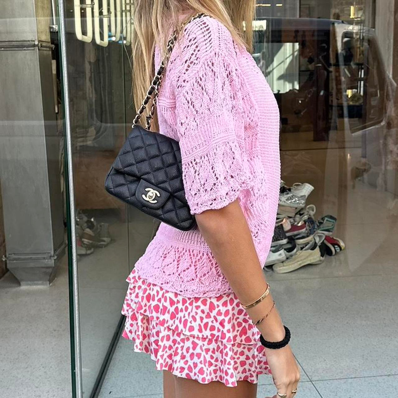 Vintage pink crochet layering cardigan top