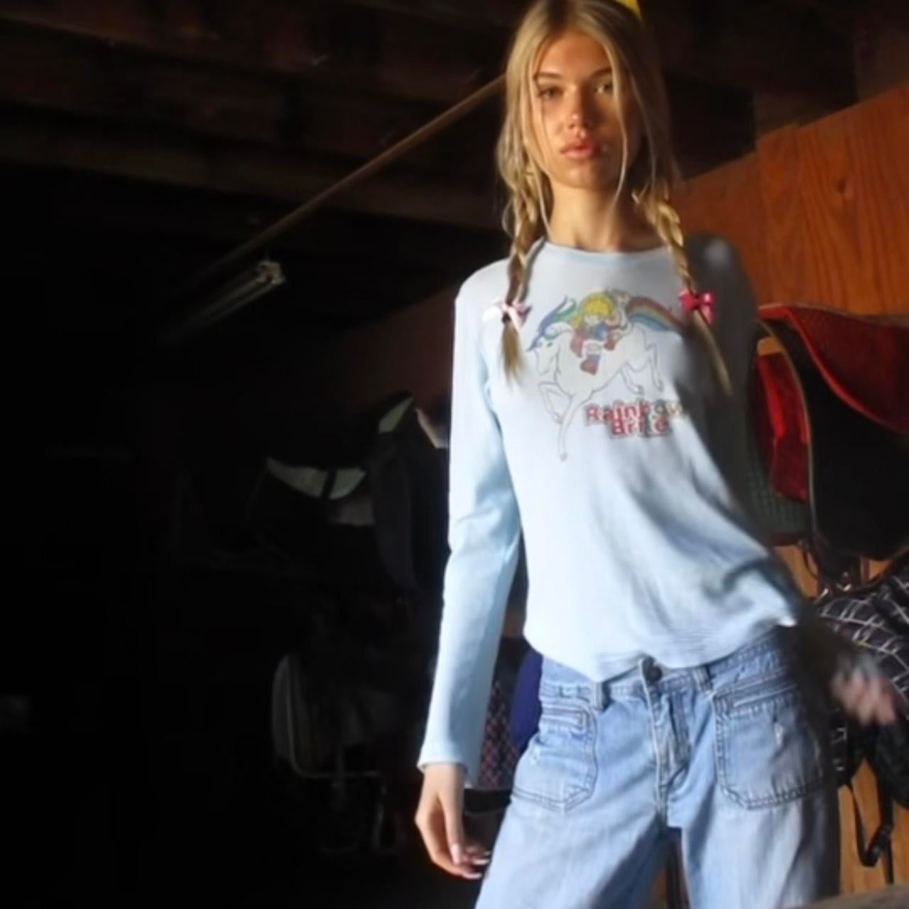 Vintage American waffle blue long sleeve top