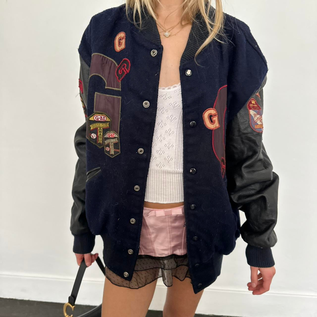 Vintage 90’s Guess Club graphic leather jacket