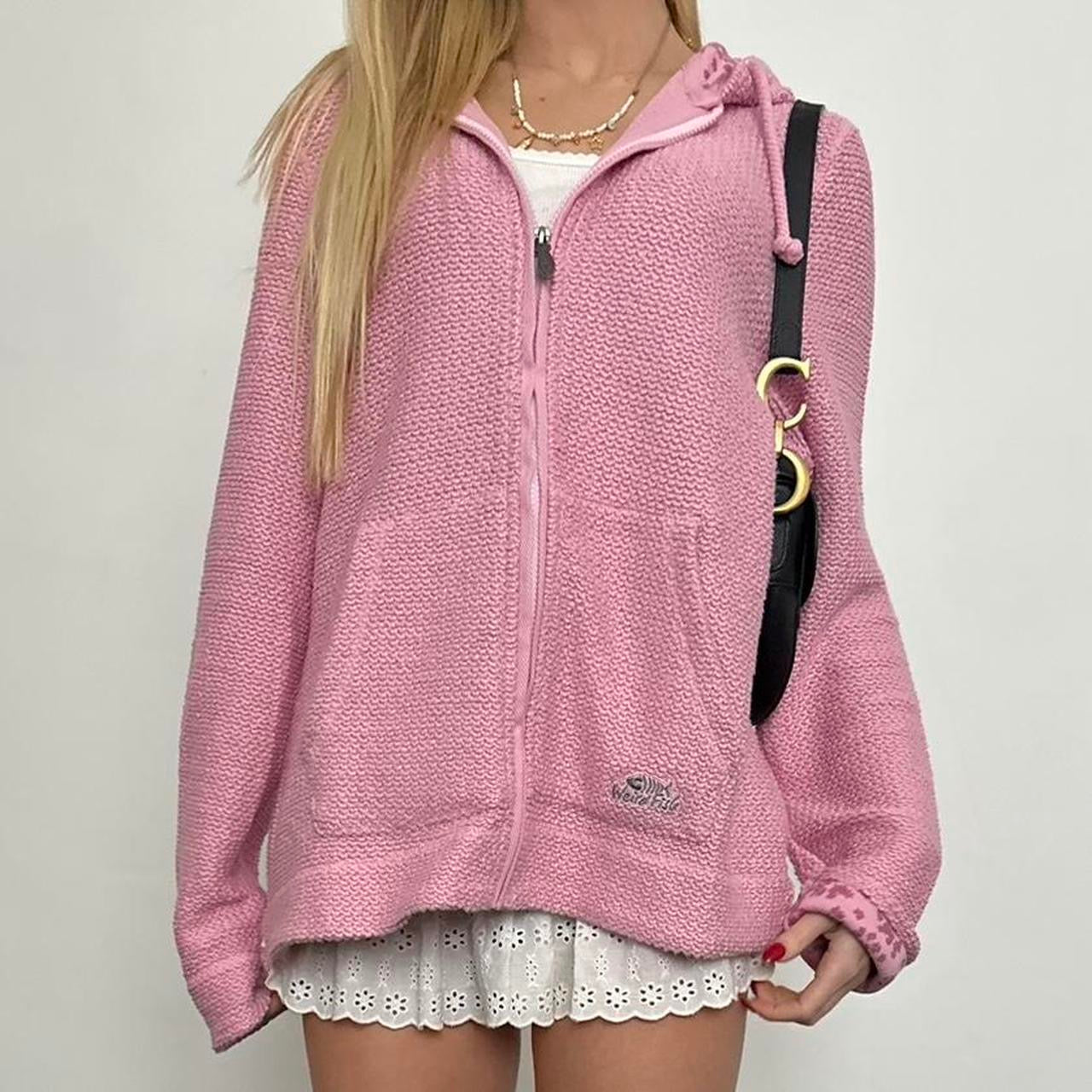Vintage pink knit zip up hoodie