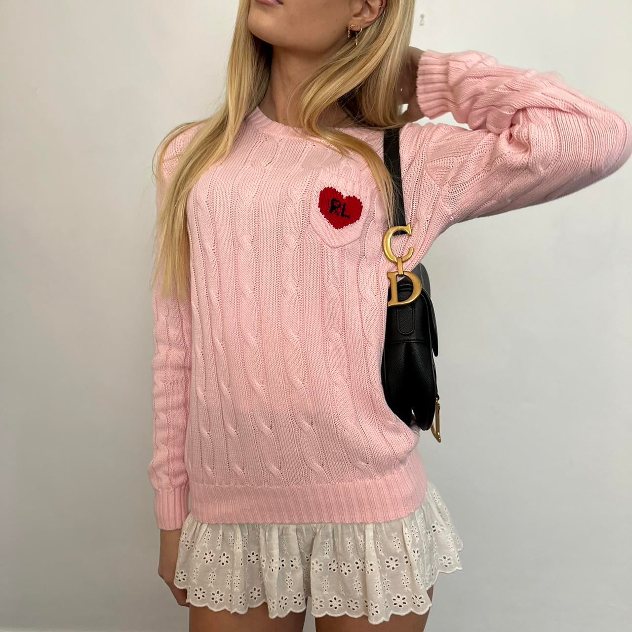 Vintage Ralph Lauren pink heart cable knit sweater