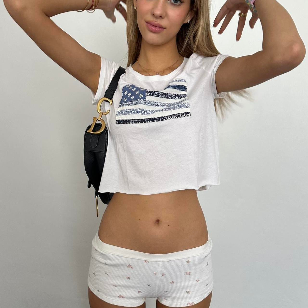 Vintage Ralph Lauren white American flag baby tee