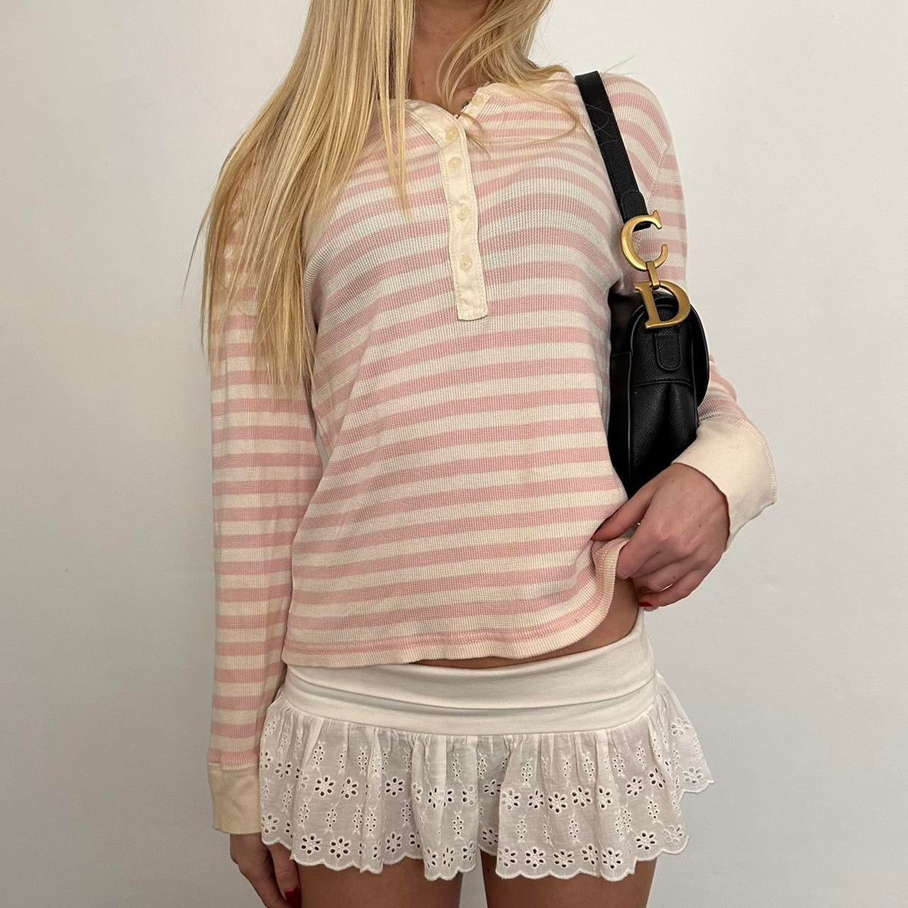 Vintage 90’s Polo Jeans Ralph Lauren pink striped long sleeve Henley top