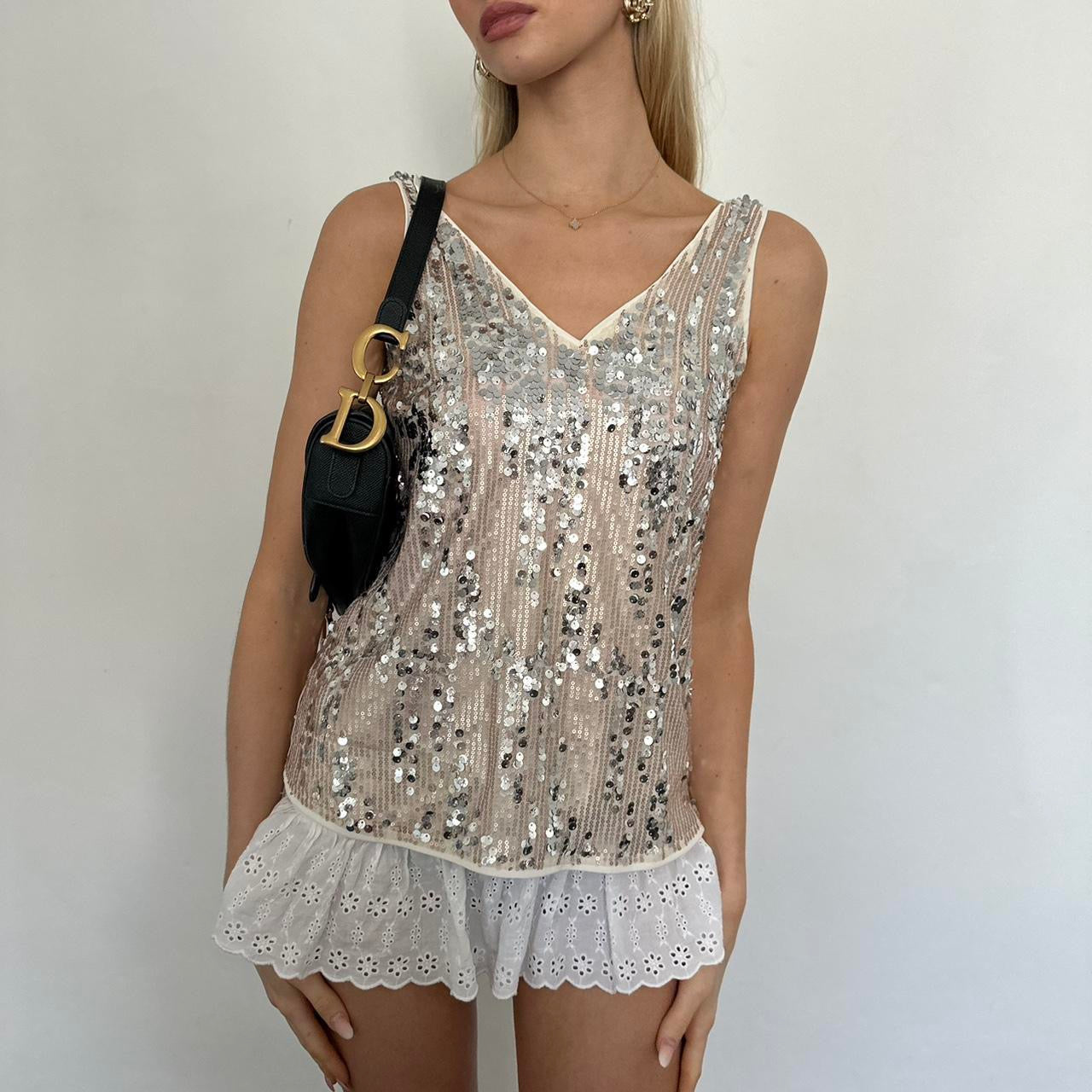 Vintage silver sequin embellished top