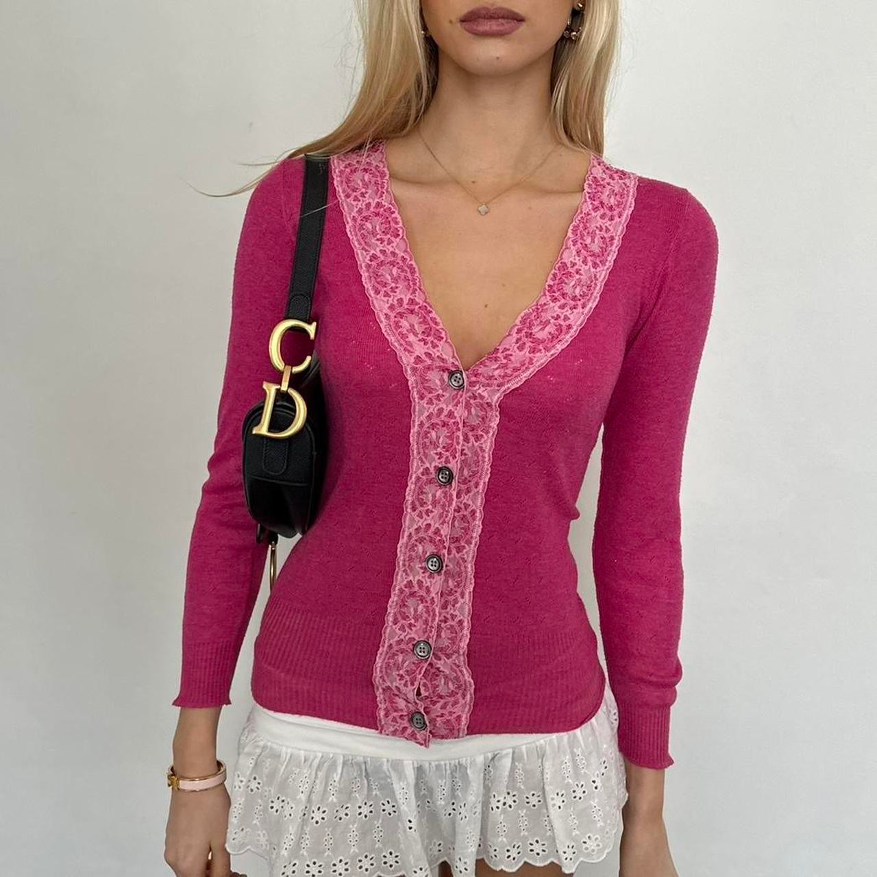 Vintage 90’s pink lace long sleeve cardigan top