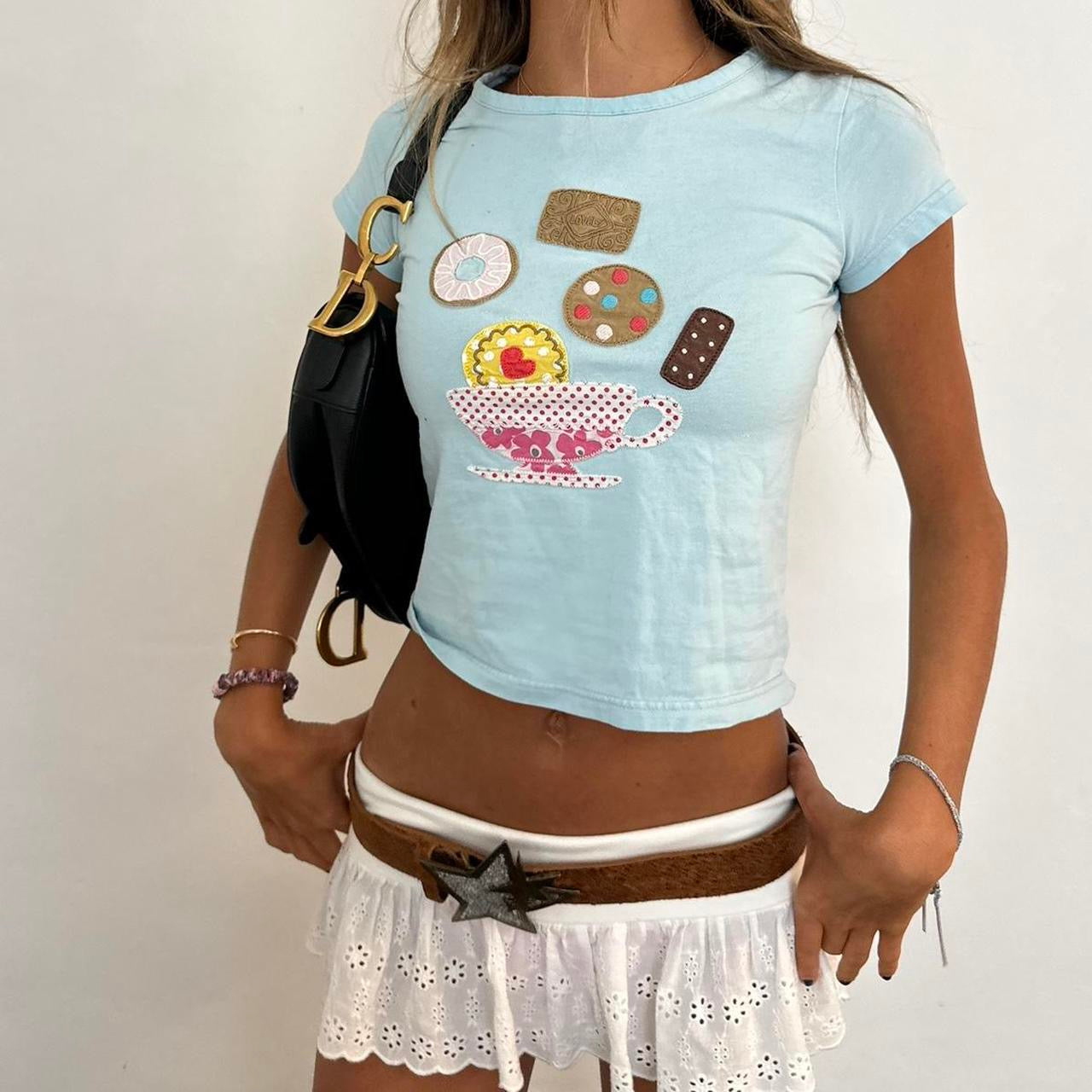 Vintage baby blue Tea & biscuits baby tee πͺπ΅π