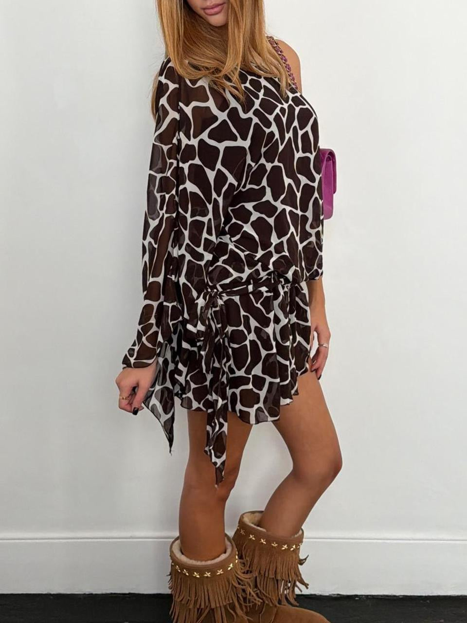 Vintage 00s animal print floaty asymmetrical mini dress