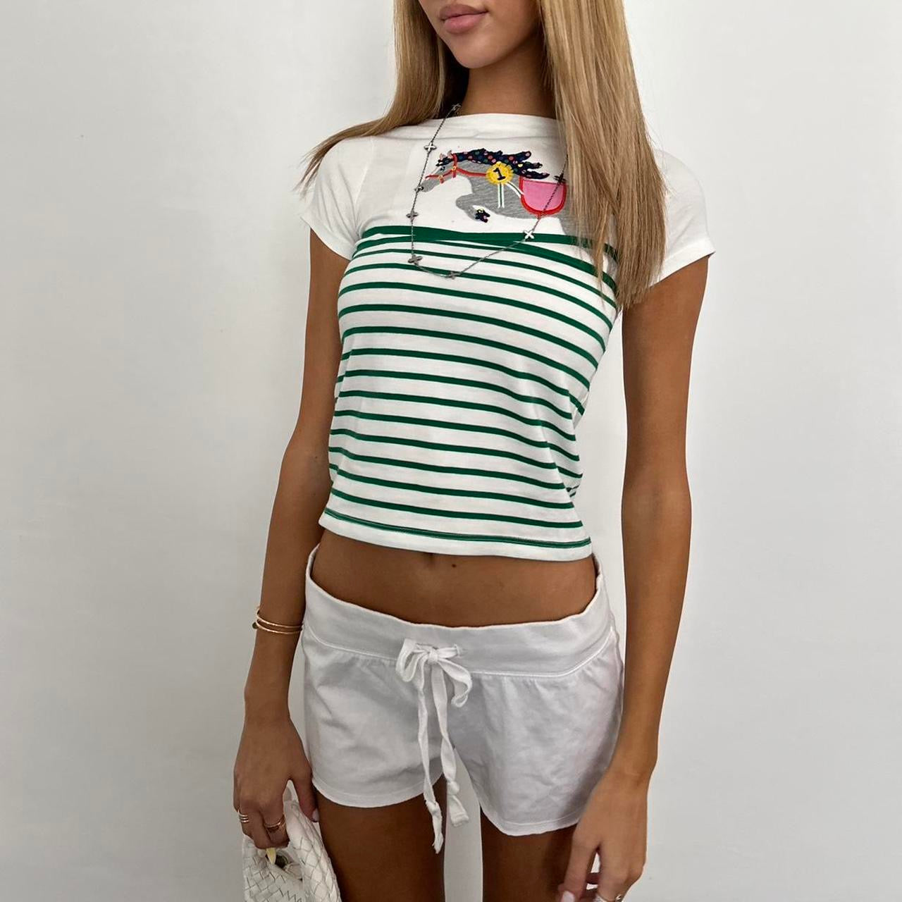 Vintage preppy horse striped baby tee š