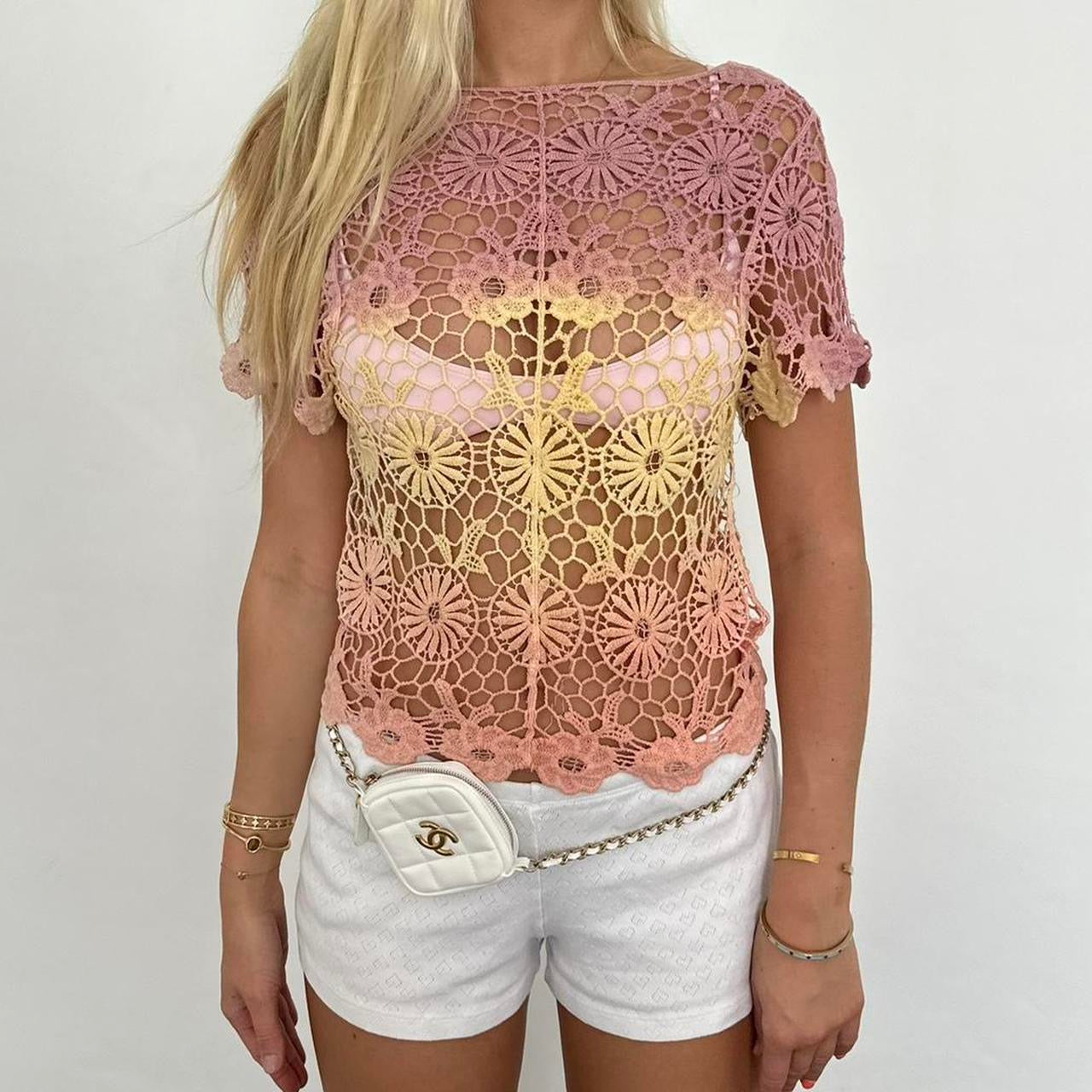 Vintage 90’s multicoloured crochet layering top