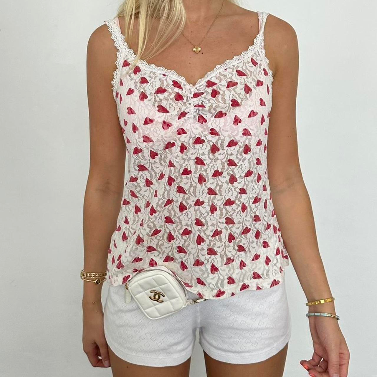 Vintage 90’s lace hearts red & white top