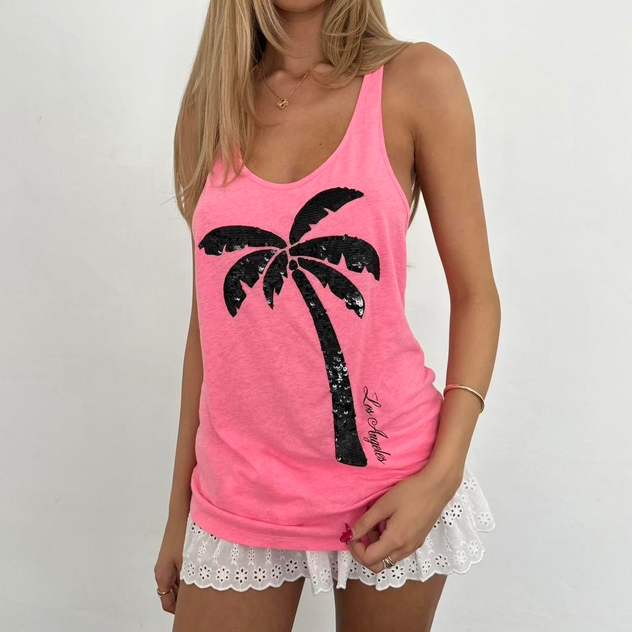 Vintage 2000’s Victoria’s Secret pink palm tree tank top
