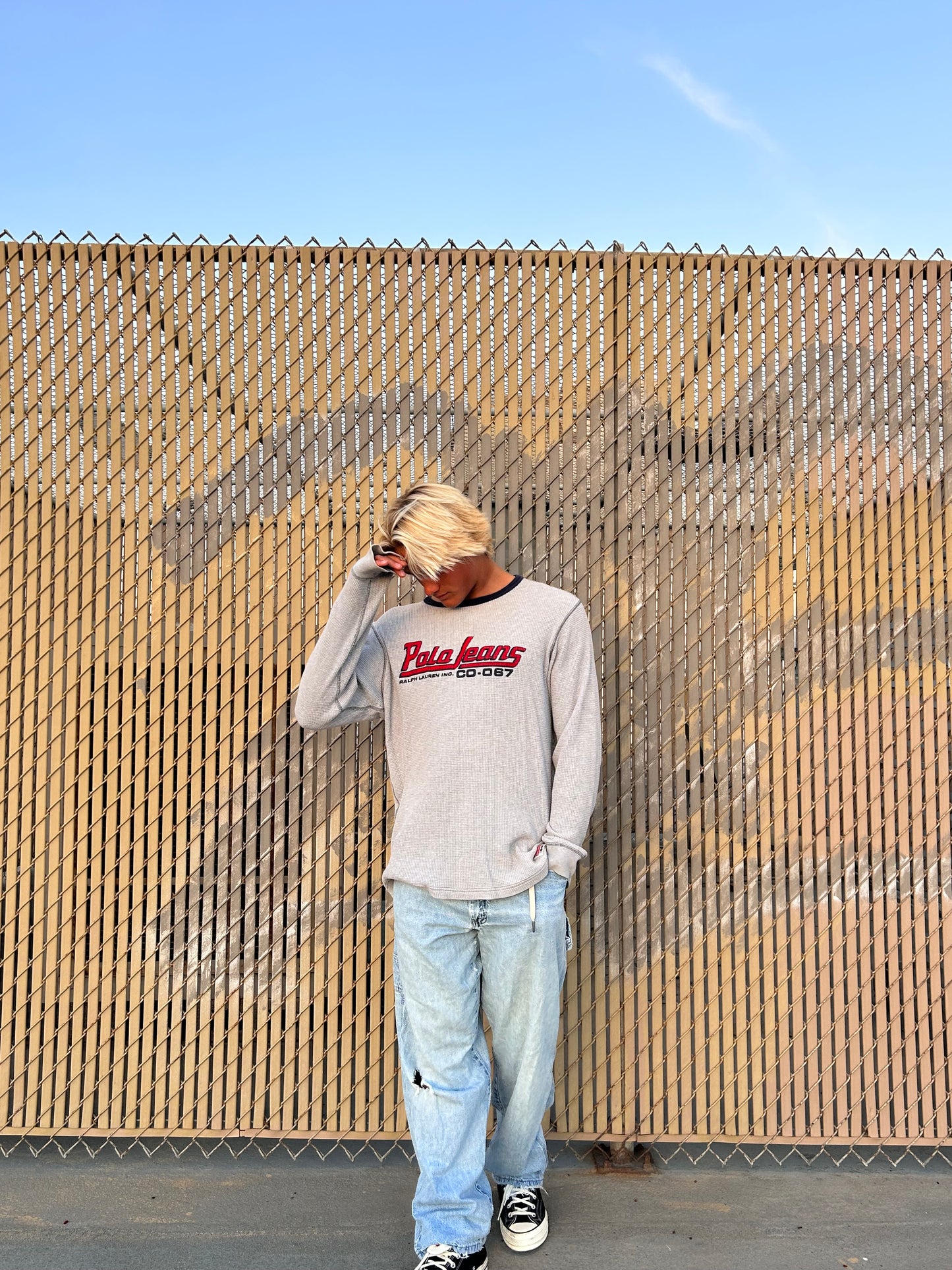 Vintage Polo Ralph Lauren grey waffle long sleeve top